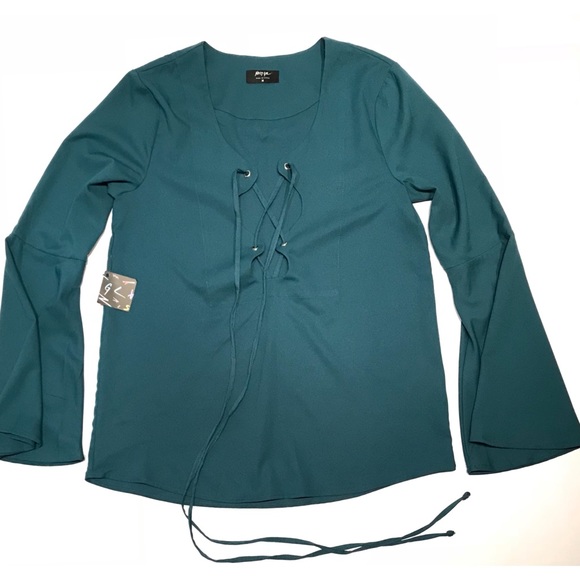 Nasty Gal Harper Shirt Bell Sleeves Boho Lace Up - Picture 2 of 8